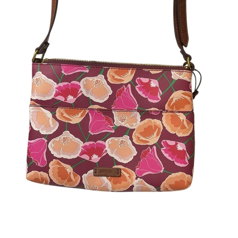 Fossil Fiona Floral Pink and Orange Floral Crossbody Bag